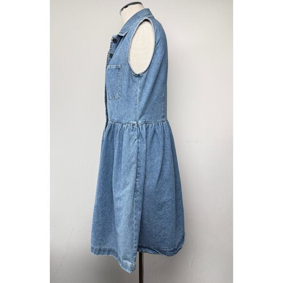 Vintage Rafaella Denim Dress Button Front Sleeveless Cotton Size 6 Cottagecore - Picture 3 of 9